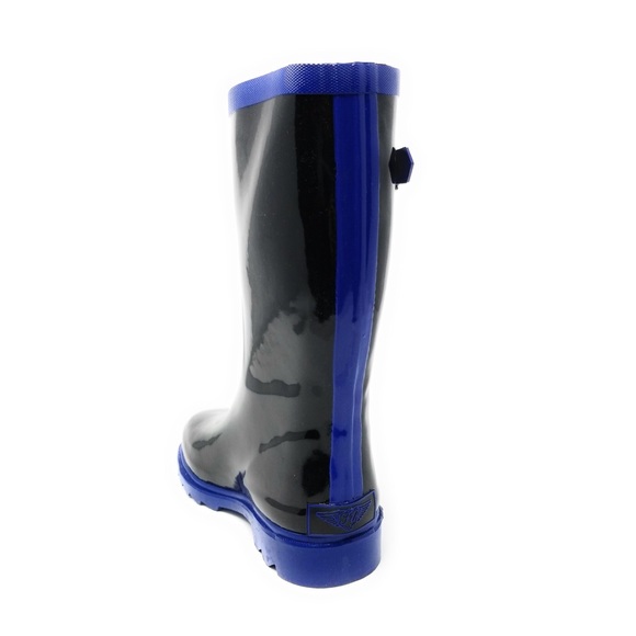 Women's Rubber Rain Boots Black / Blue 11" Wellies - Picture 2 of 3